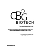 Operator's Manual for 10 G Standard Formalin Recycler